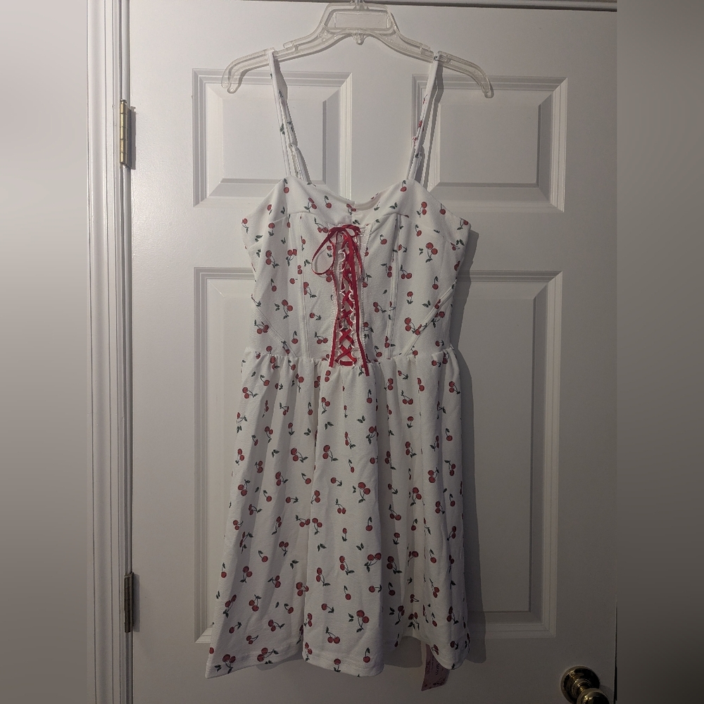 SHEIN Mod White and Red Cherry Print Dress